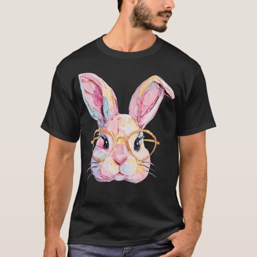 イースターバニー フェイス メガネ 卵 ウサギ 楽しいイースター Tシャツ (正面)