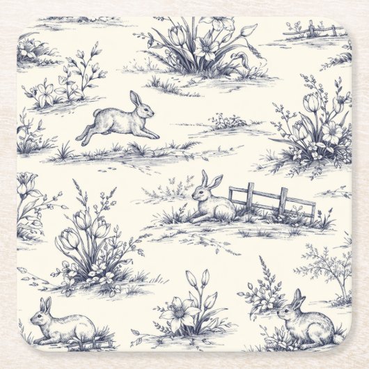 イースターバニー プレート スクエアペーパーコースター (正面)
