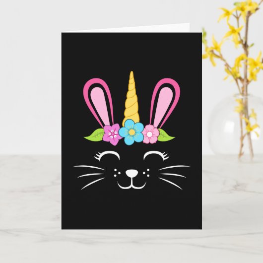 イースターバニー ユニコーン イースターエッグ 卵 面白い ギフト カード (黄色い花)