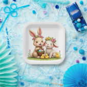 イースターバニー&ラム | チックス&春の花カワイイ ペーパープレート (パーティー)