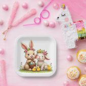 イースターバニー&ラム | チックス&春の花カワイイ ペーパープレート (パーティー)