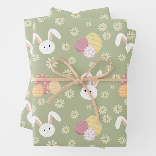 イースターバニー、卵と花パステルカラー ラッピングペーパーシート (インサイチュ)