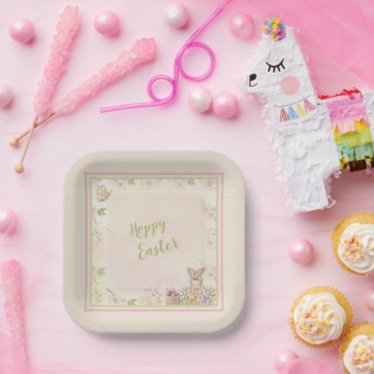 イースターバニー、卵と花ホッピー復活祭 ペーパープレート (パーティー)
