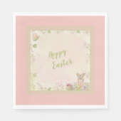 イースターバニー、卵と花 – ホッピー復活祭 スタンダードランチョンナプキン (正面)