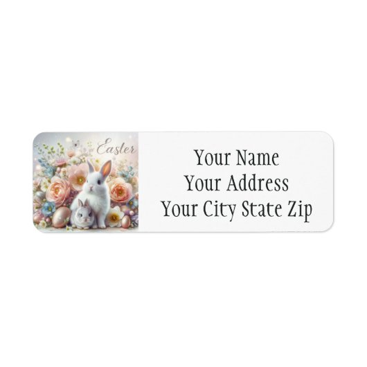 イースターバニー、卵と花 ラベル (正面)