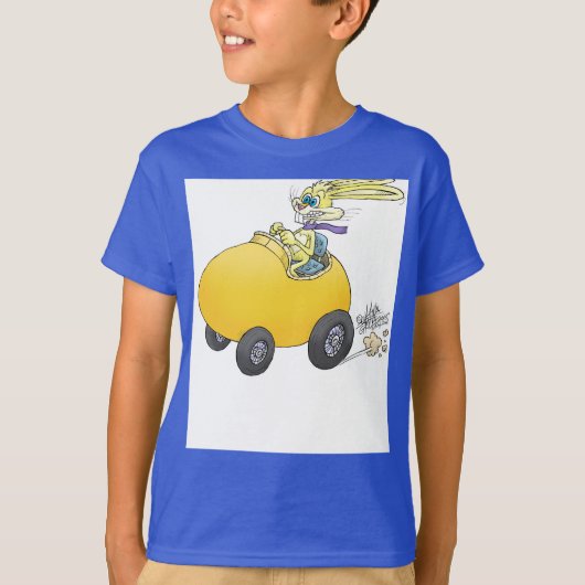 イースターバニー、卵を運転。 Tシャツ (正面)