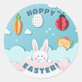 イースターバニー、卵、ニンジン&レディーバグ切り抜き紙 ラウンドシール