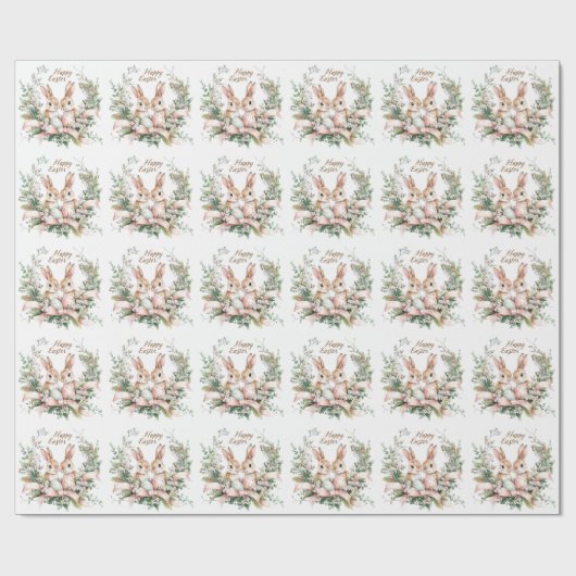 イースターバニー、卵、リース ラッピングペーパー (フラット)