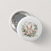 イースターバニー、卵、リース 缶バッジ (正面&裏面)