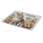 イースターバニー、卵、花と十字架 カッティングボード (角)