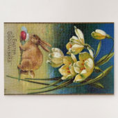 イースターバニー、卵、雪だるま、ヴィンテージ1910 ジグソーパズル (横)