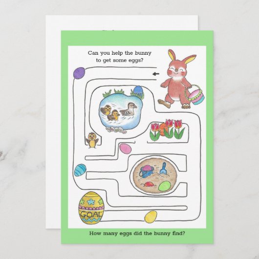 イースターバニー　子供用　迷路&ぬりえ　 シーズンカード (正面/裏面)