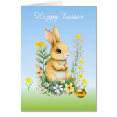 イースターバニー、花とライトブルーの黄金卵 (正面)