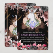イースターバニー 花のブランチ 卵の宝探し 招待状 (正面/裏面)