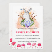 イースターバニー 花のブランチ 卵の宝探し 招待状 (正面/裏面)