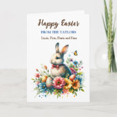 イースターバニー、蝶々と花のカスタマイズ カード (正面)