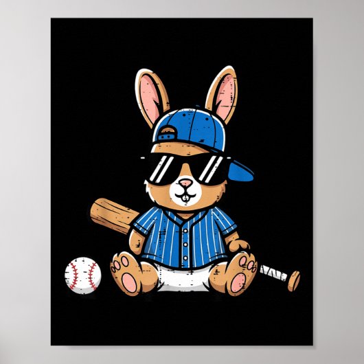 イースターバニー 野球帽 野球バット かわいい ウサギ ポスター (正面)