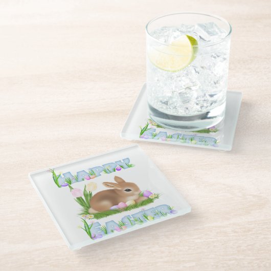 イースターバニー(青) ガラスコースター (アングル)