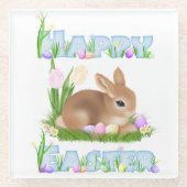 イースターバニー(青) ガラスコースター (正面)