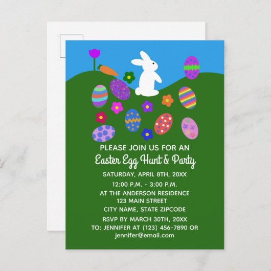 イースターバニー#3招待状はがき インビテーションポストカード (正面/裏面)