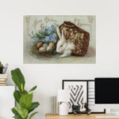 イースターバニ色彩の鮮やかーの色の卵の忘れバスケット ポスター (ホームオフィス)