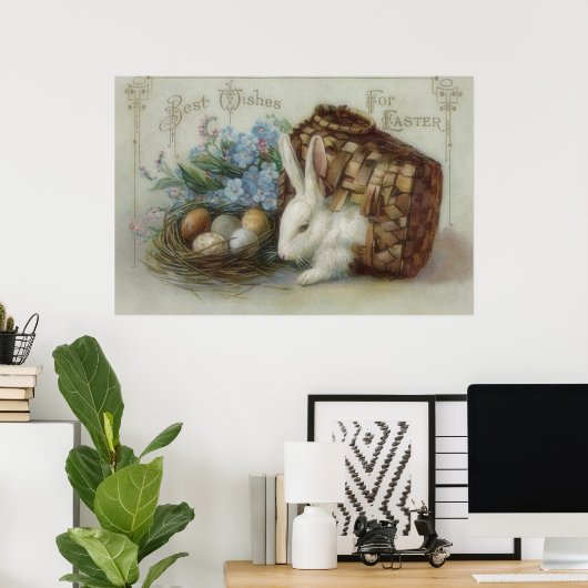イースターバニ色彩の鮮やかーの色の卵の忘れバスケット ポスター (ホームオフィス)