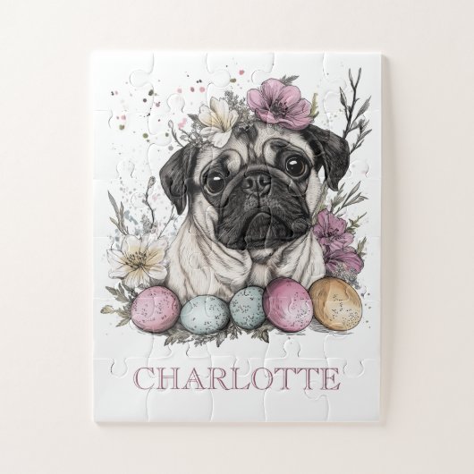 イースターパグかわいい犬 ジグソーパズル (縦)