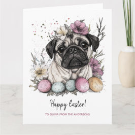 イースターパグかわいい素朴な植物フローラ カード
