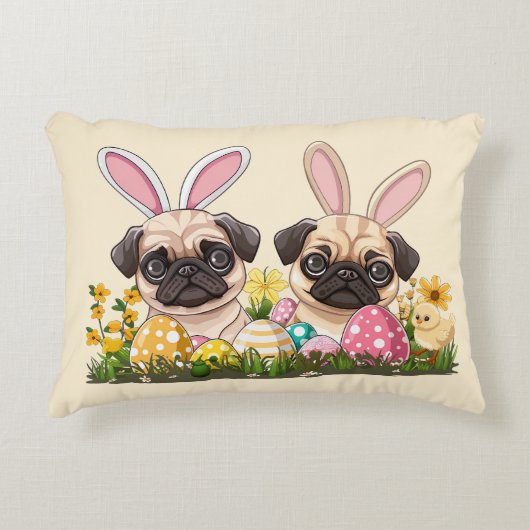イースターパグドッグズバニー耳 アクセントクッション (正面)