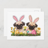イースターパグドッグズバニー耳 シーズンポストカード (正面/裏面)