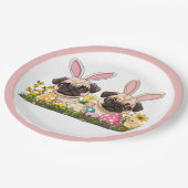イースターパグドッグズバニー耳 ペーパープレート (アングル)