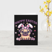 イースターパグバニー耳を着てハッピーイースターデイウォム カード (黄色い花)