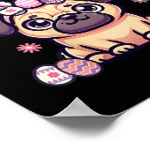 イースターパグバニー耳を着てハッピーイースターデイウォム ポスター (角)