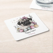 イースターパグ水彩フローラ スクエアペーパーコースター (アングル)