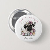 イースターパグ水彩フローラ 缶バッジ (正面&裏面)