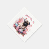 イースターパグ犬 – 卵と花 –  スタンダードカクテルナプキン (角)