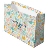 イースターパステルの色のシンボルのシームレスなパターン ラージペーパーバッグ (正面アングル)