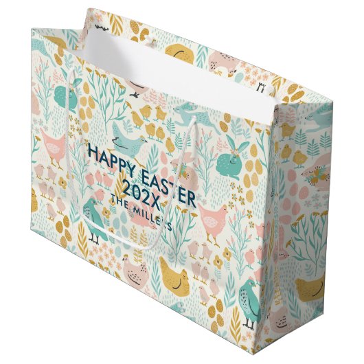 イースターパステルの色のシンボルのシームレスなパターン ラージペーパーバッグ (正面アングル)