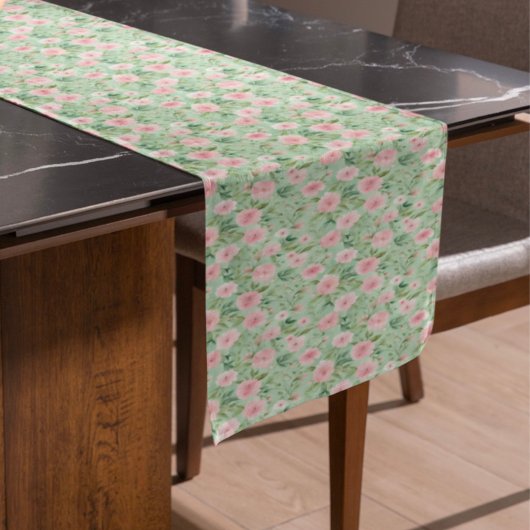 イースターパステルピンク&グリーン花模様 ショートテーブルランナー