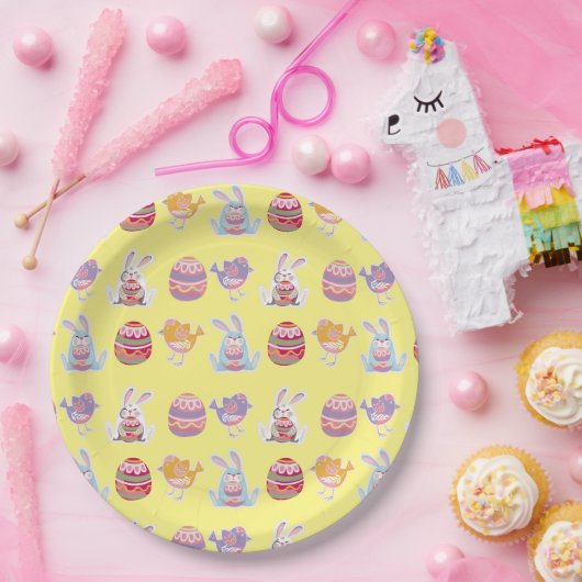 イースターパターンパステルイエロー紙プレート ペーパープレート (パーティー)