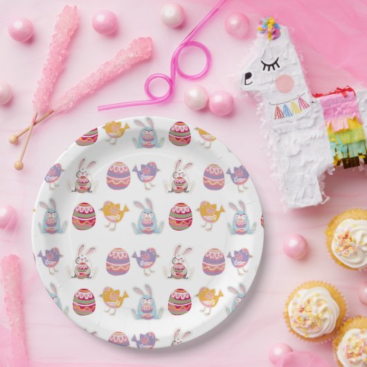 イースターパターンホワイト紙プレート ペーパープレート (パーティー)