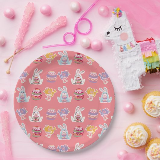 イースターパターンライトコーラル紙プレート ペーパープレート (パーティー)