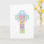 イースターパッチワークのクロス恵み カード (黄色い花)