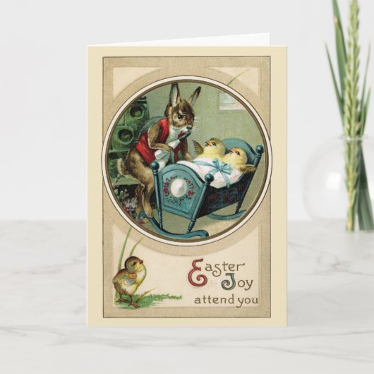 イースターパパのウサギおよびひよこの挨拶状 シーズンカード (正面)