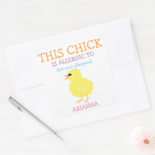 イースターパーソナライズされたイエローシックアレルギー警告 スクエアシール (封筒)