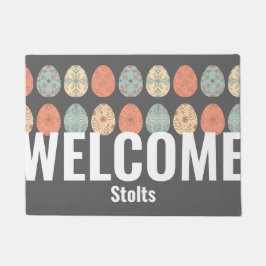 イースターパーソナライズされたウェルカムマット – ダークパステルエッグ ドアマット