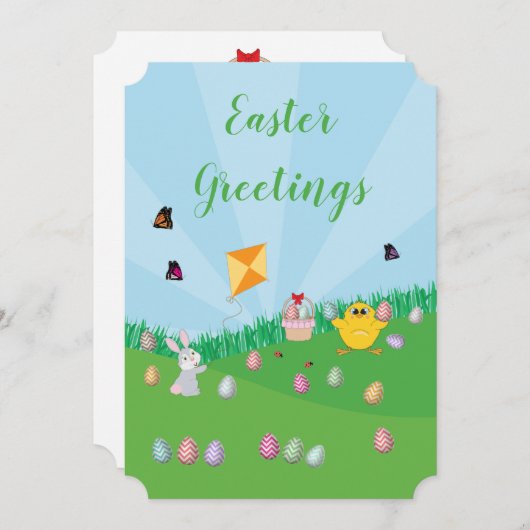 イースターパーソナライズされたエグカラフル狩りバニーチック シーズンカード (正面/裏面)