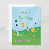 イースターパーソナライズされたエグカラフル狩りバニーチック シーズンポストカード (正面/裏面)