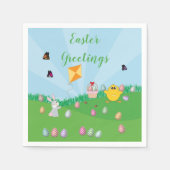 イースターパーソナライズされたエグカラフル狩りバニーチック スタンダードカクテルナプキン (正面)