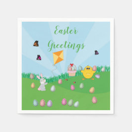 イースターパーソナライズされたエグカラフル狩りバニーチック スタンダードカクテルナプキン